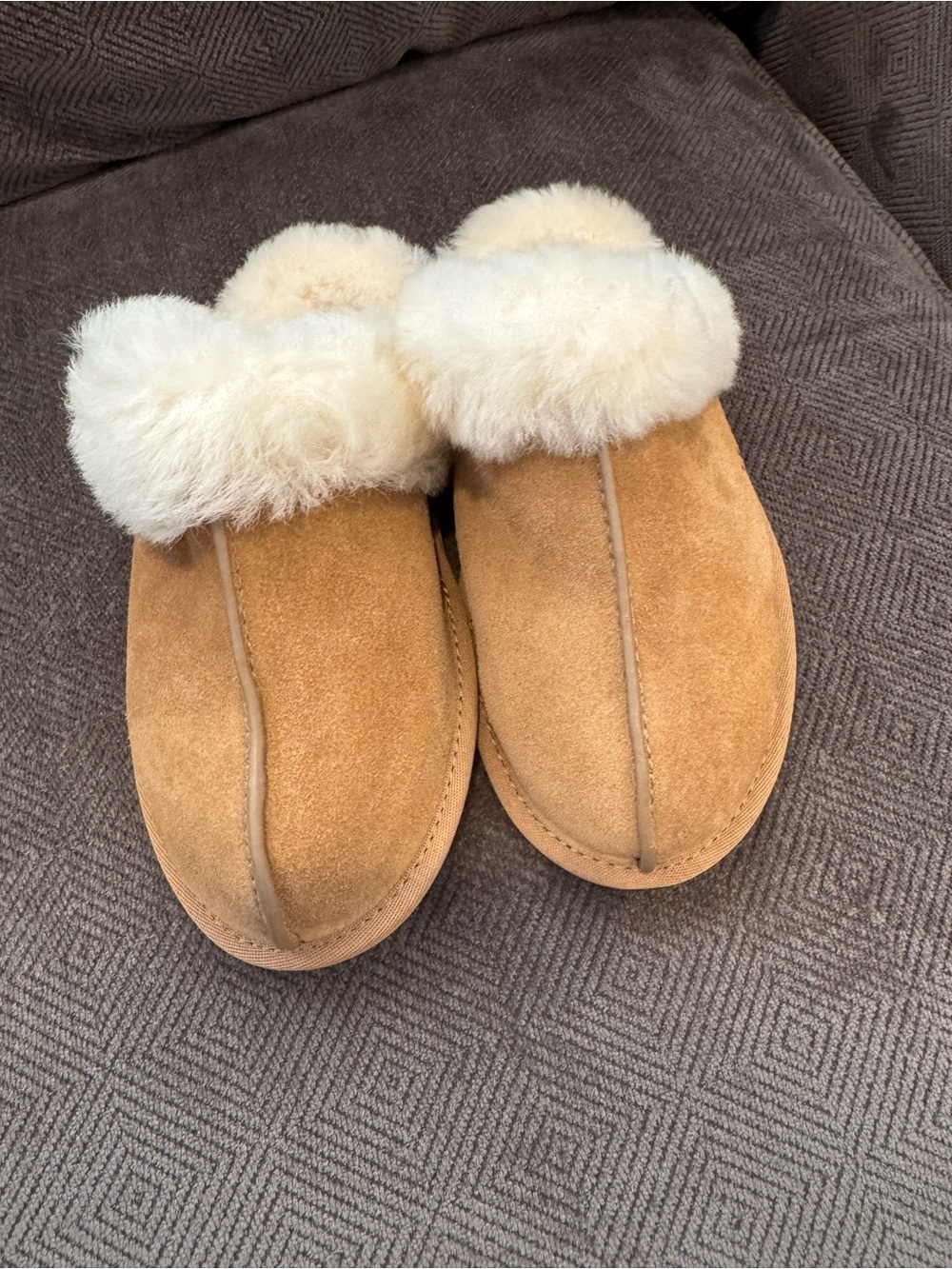 UGG Chestnut Suede Shearling-Lined Slip-On Slippers